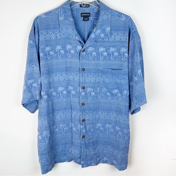 Men’s Silk Hawaiian Shirt Washable Button Down XXL Tropical Palm Jacquard Aloha - Picture 1 of 10